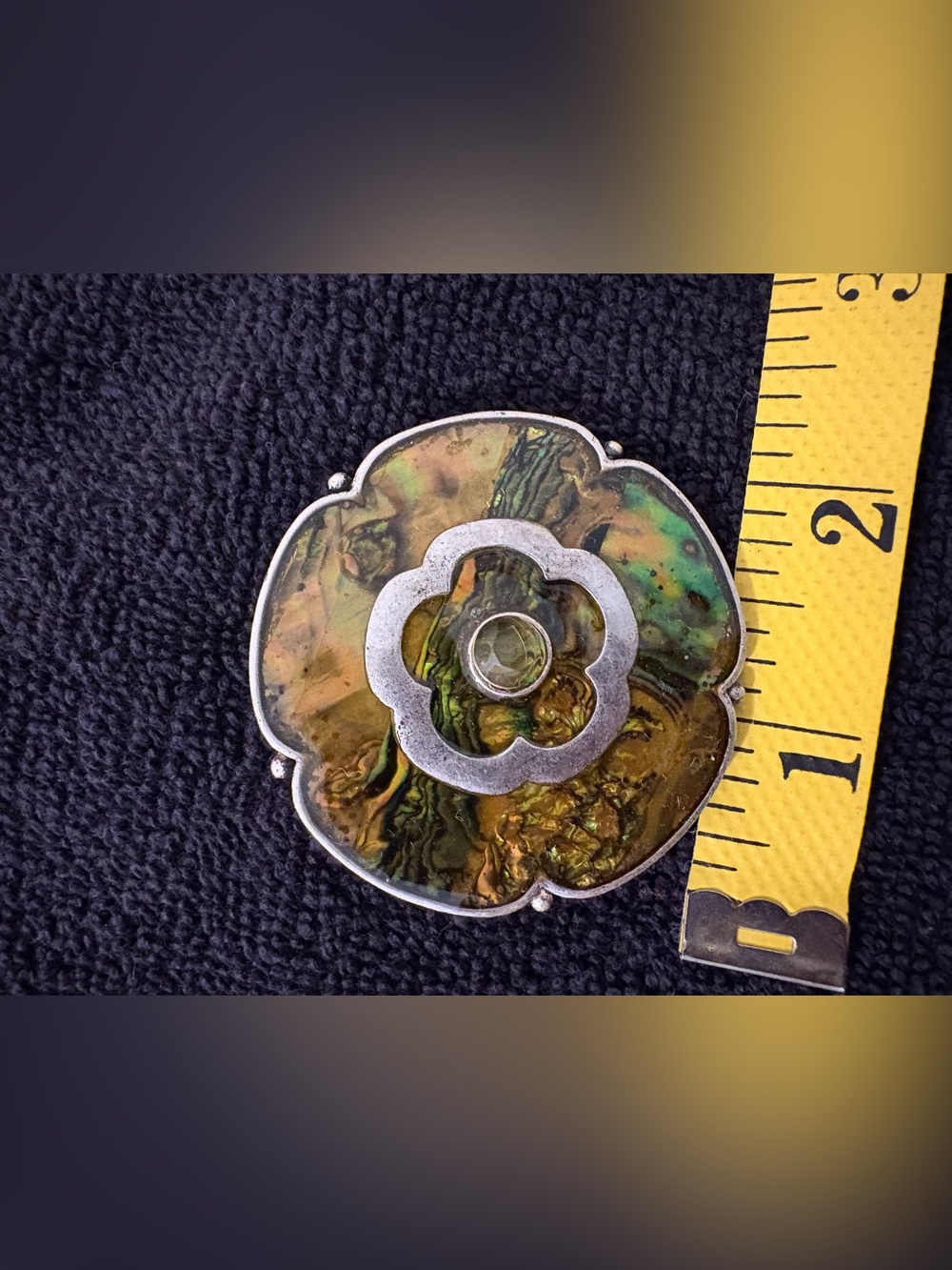 Vintage Abalone Shell Green & Yellow Floral Brooch